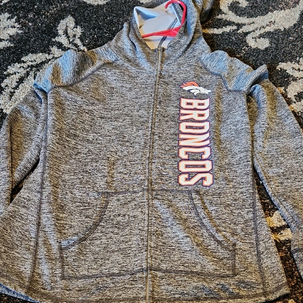 NFL Gray Broncos Full-Zip Hooded Sweatshirt with Team Logo